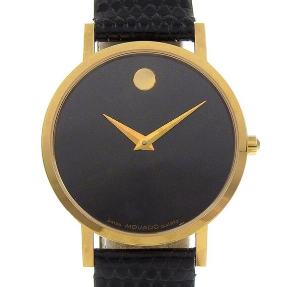 Movado Museum Watches 87.45.882 blackDial Plated Gold/Embossed Leather - Picture 1 of 8